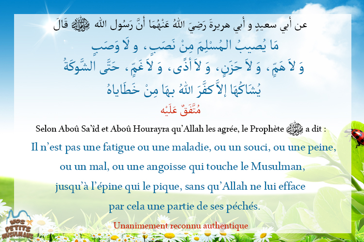 hadith Il n’est pas une fatigue ou une maladie, ou un souci, ou une peine