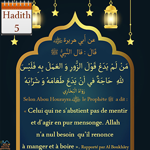 Hadith Celui qui ne s'abstient pas de mentir et d'agir en pur mensonge